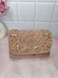 Ishhaara Pink Designer Crystals Stone Seude Fabric Clutch Bag