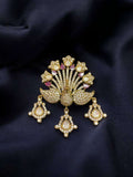 Ishhaara Pink Designer Gold Plated Cz Peacock Brooch