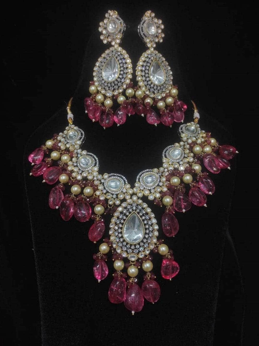 Ishhaara Pink Dramatic Drop Necklace