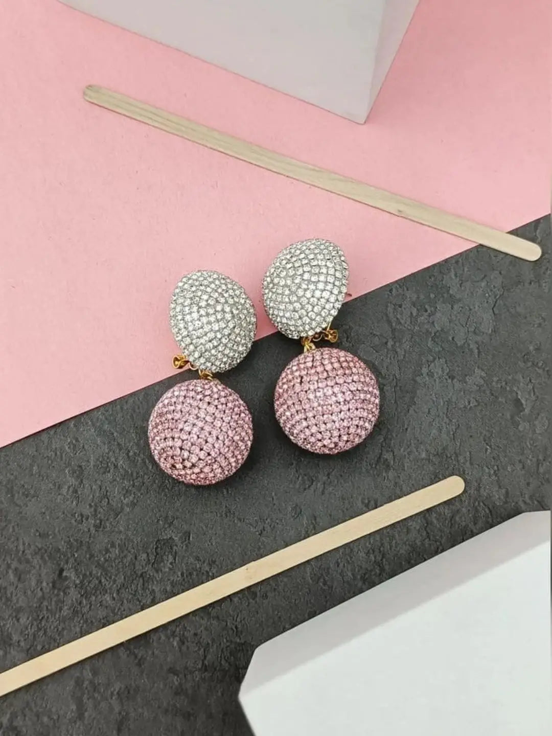 Ishhaara Pink Dual Zircon Ball Earring