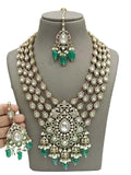 Ishhaara Pink Floral Victorian Emerald Beads Haram With Maang Tikka