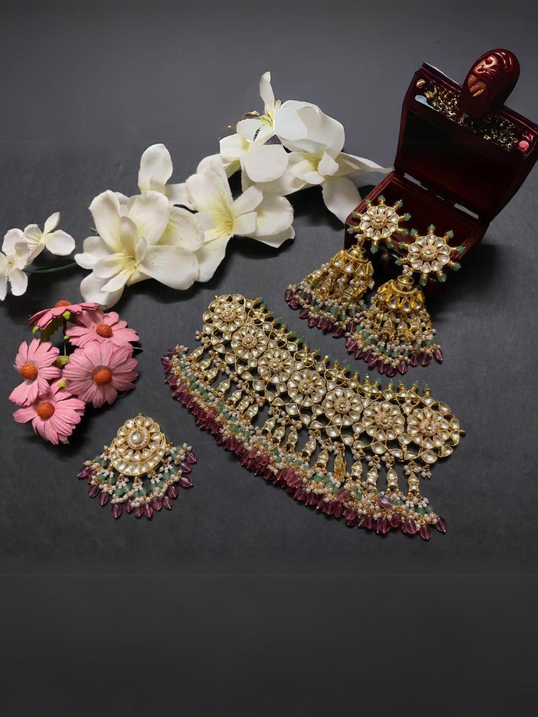 Ishhaara Pink Flower Kundan Bridal Choker Necklace Set