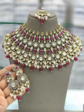 Ishhaara Pink Gold Plated Polki Kundan Stone And Beads Choker Necklace Set