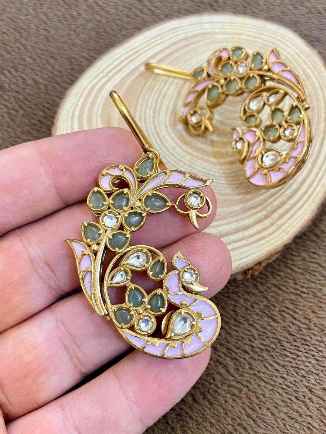 Ishhaara Blue Jadau Morpankh Earcuff Earrings