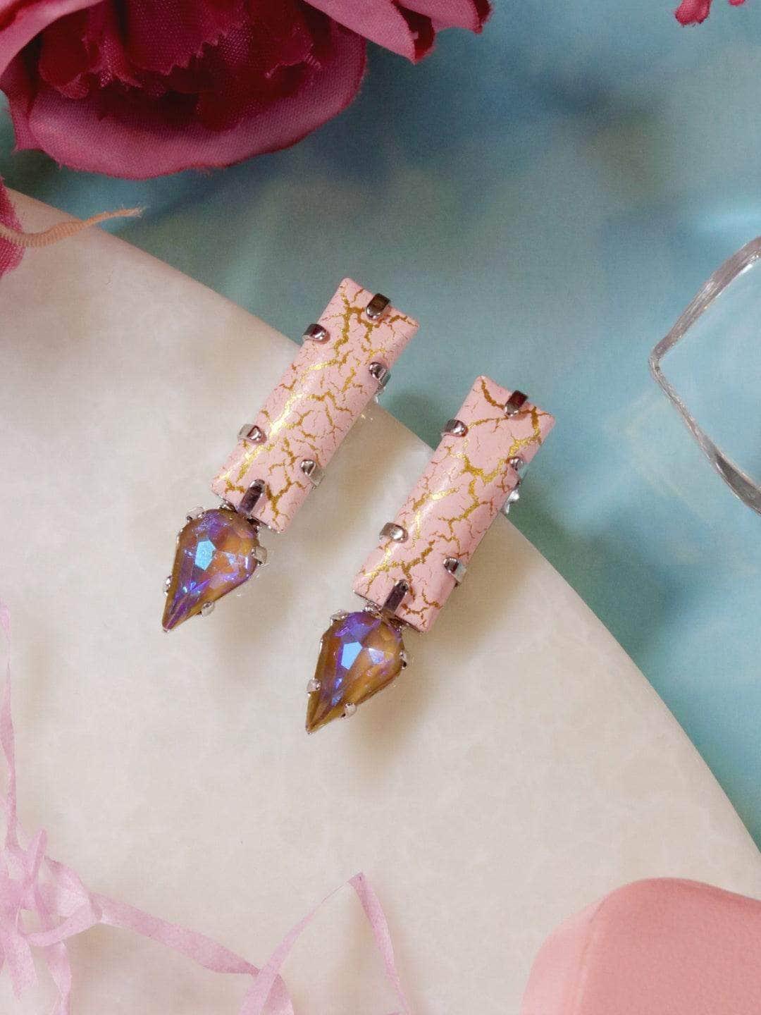 Ishhaara Marble Crystal Drop Earrings Pink
