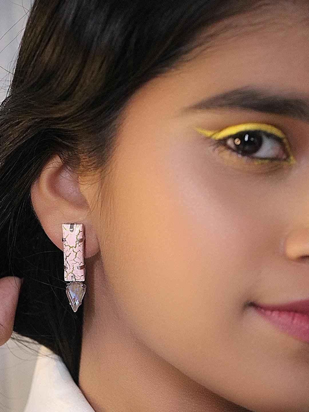Ishhaara Marble Crystal Drop Earrings Pink