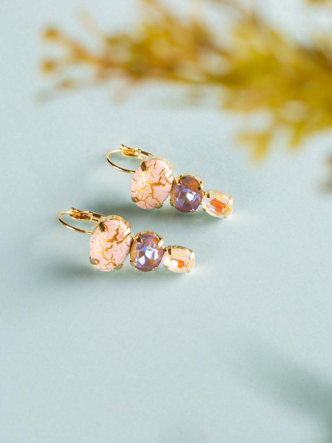 Ishhaara Pink Marble Crystal Stud Earrings - Pink