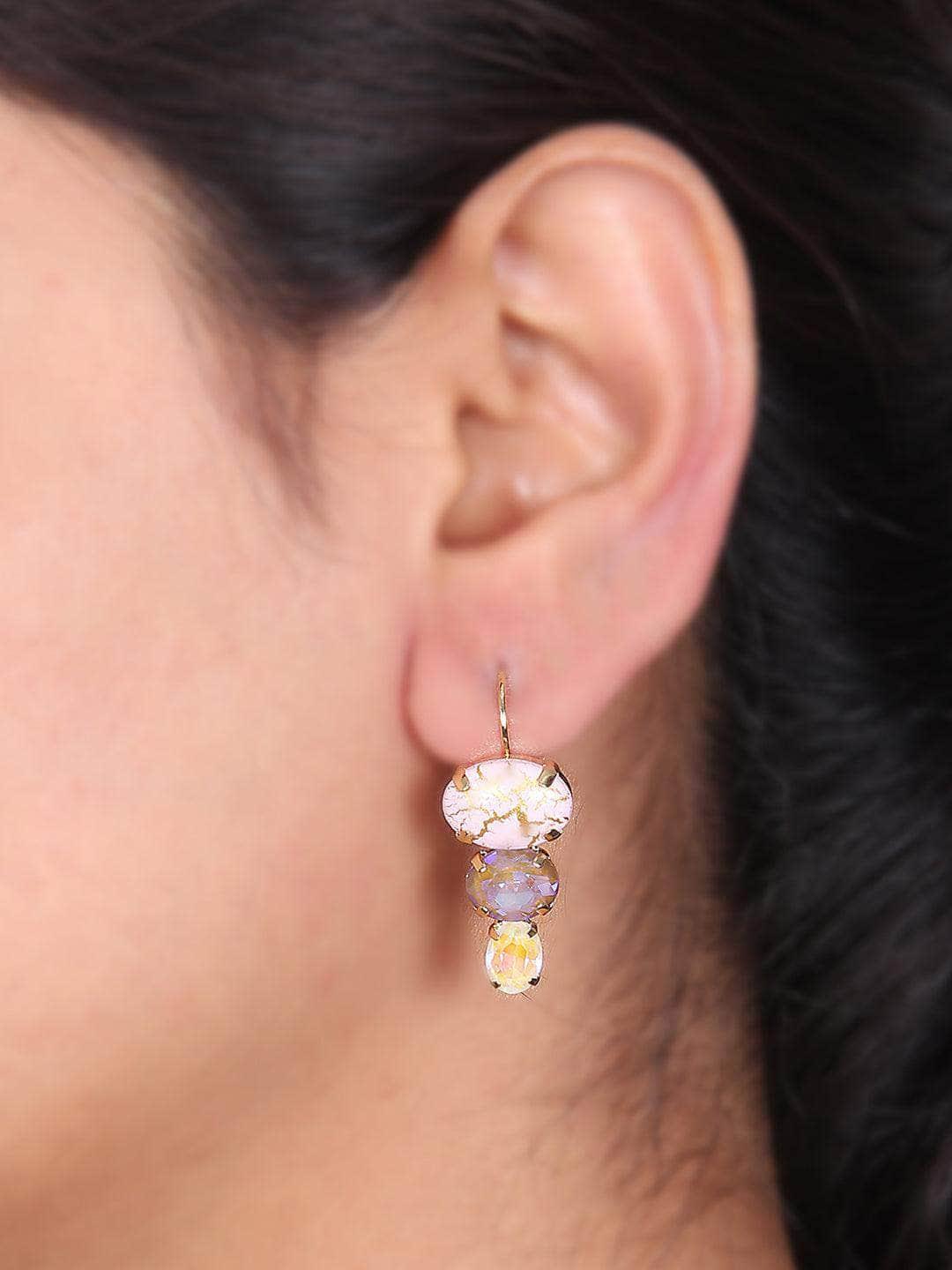 Ishhaara Marble Crystal Stud Earrings Pink