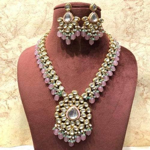 Ishhaara Pink Meena Kundan Pendant Necklace