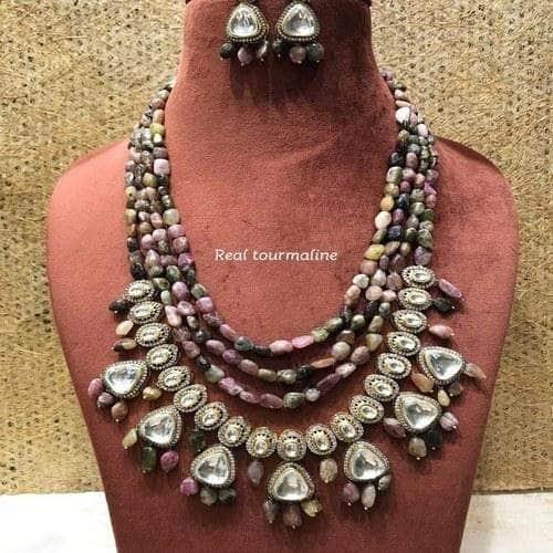 Ishhaara Multi Layered Precious Stone Polki Hanging Necklace