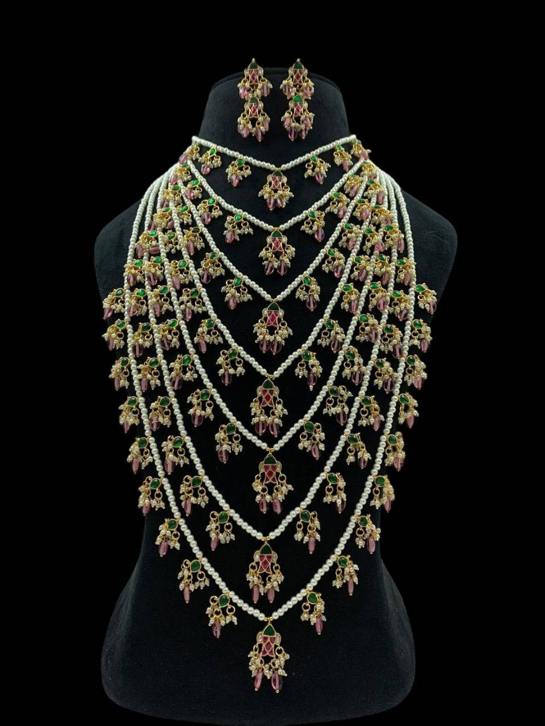Ishhaara Pink Pachi Kundan Studded Layered Necklace