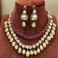 Ishhaara Patchi Kundan 2 Line Baroque Pearl Necklace