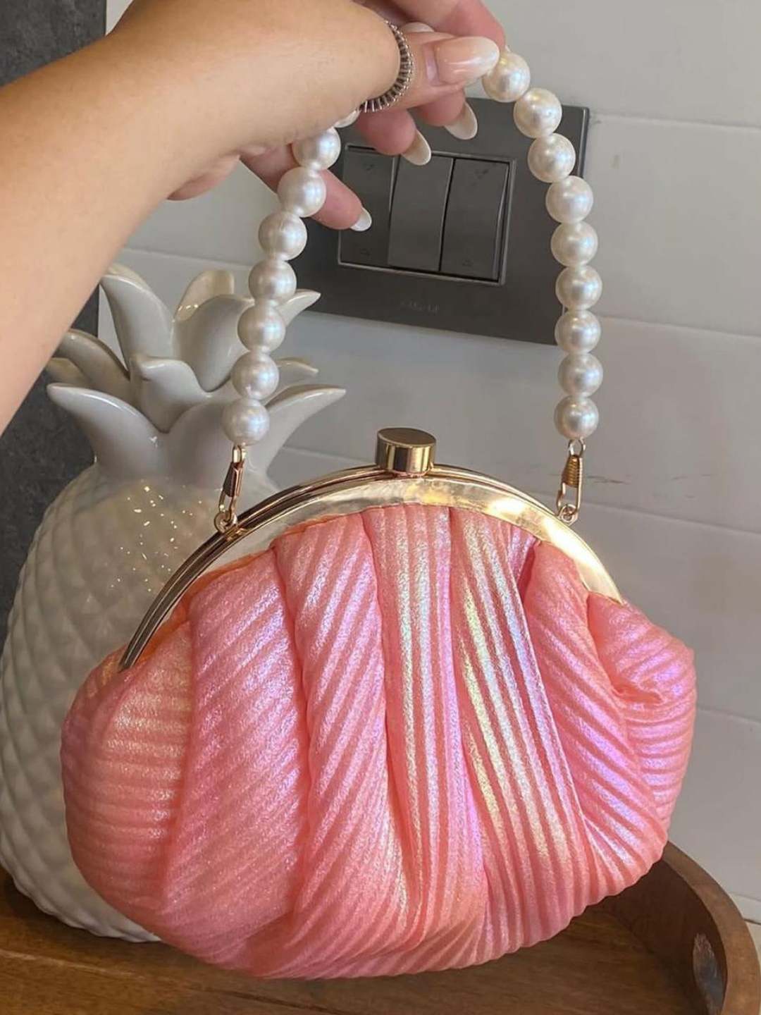 Ishhaara Beige Pleated Batua Bags