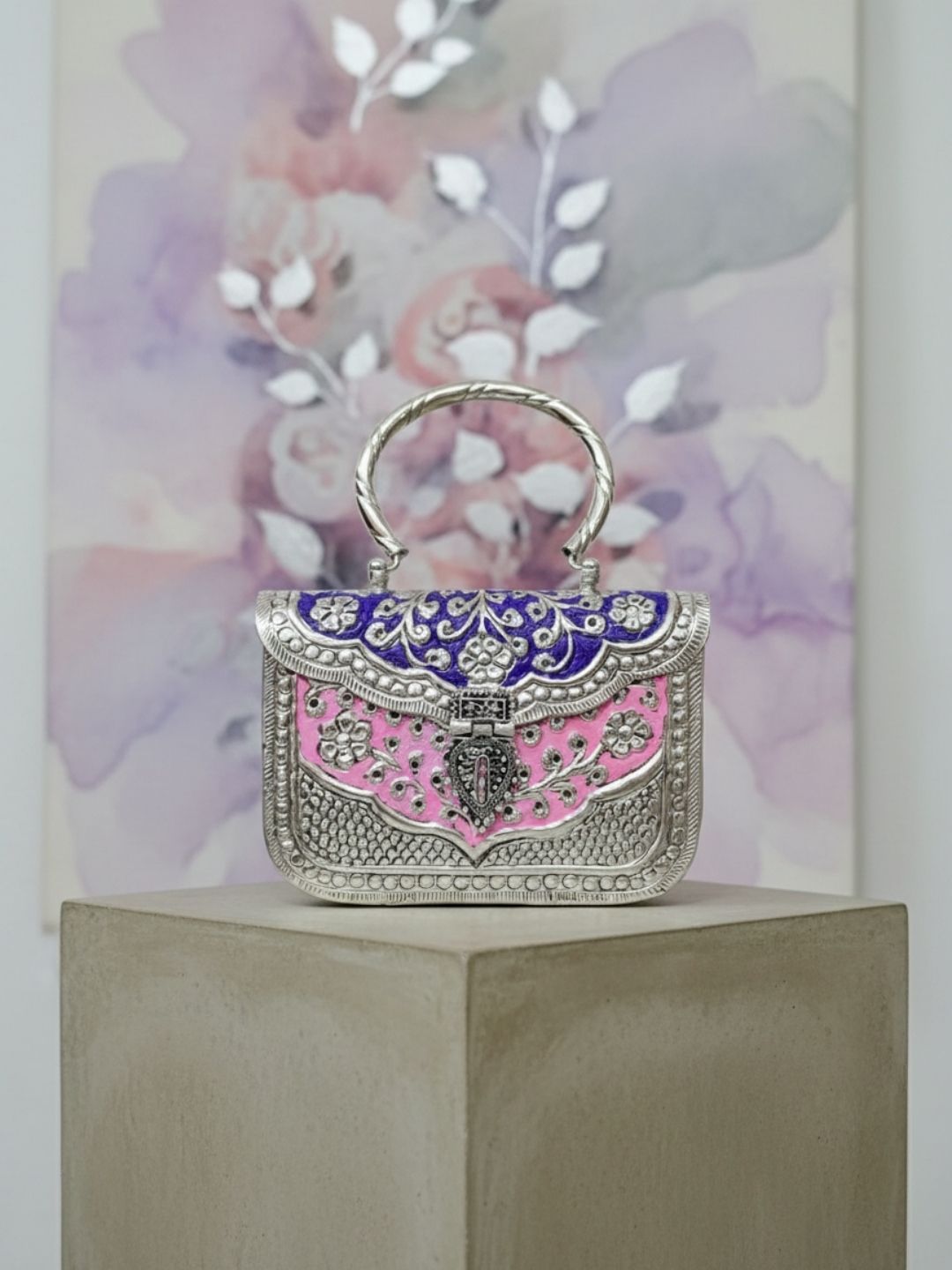 Ishhaara Pink Purple Metallic Clutch Bag