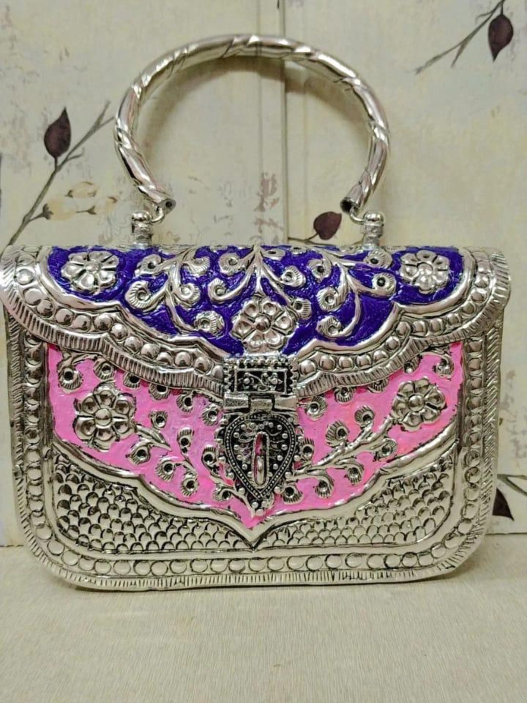 Ishhaara Pink Purple Metallic Clutch Bag