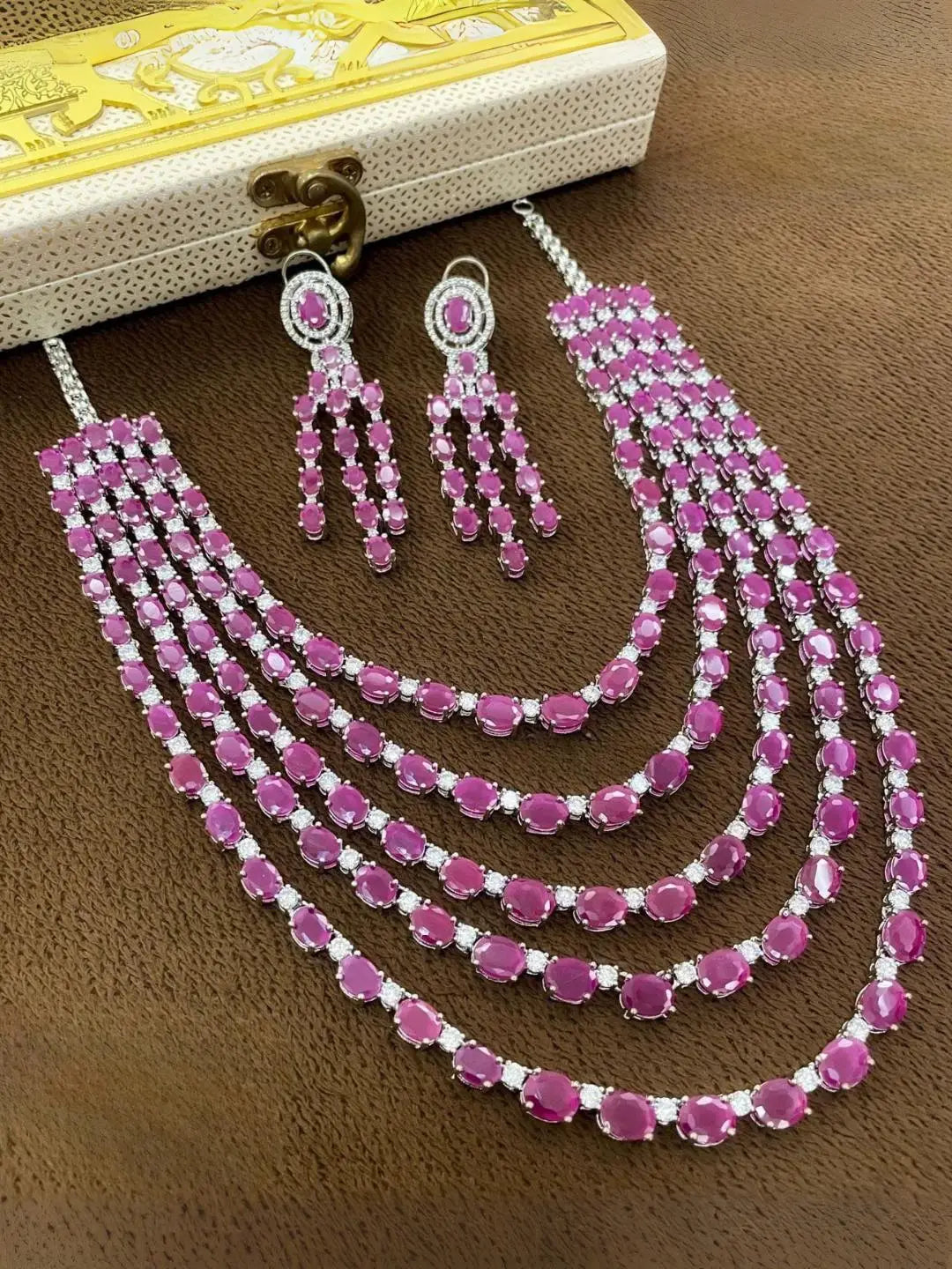 Ishhaara Pink Radiant And Sparkle American Diamond Necklace