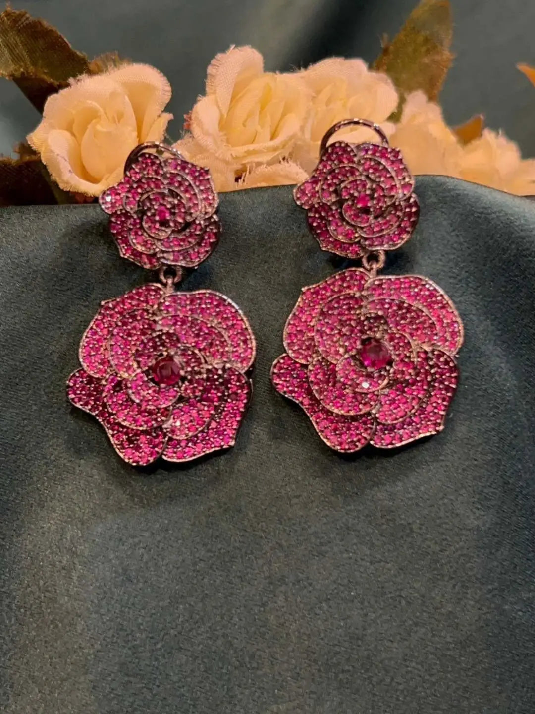 Ishhaara Pink Rose Tinted Danglers