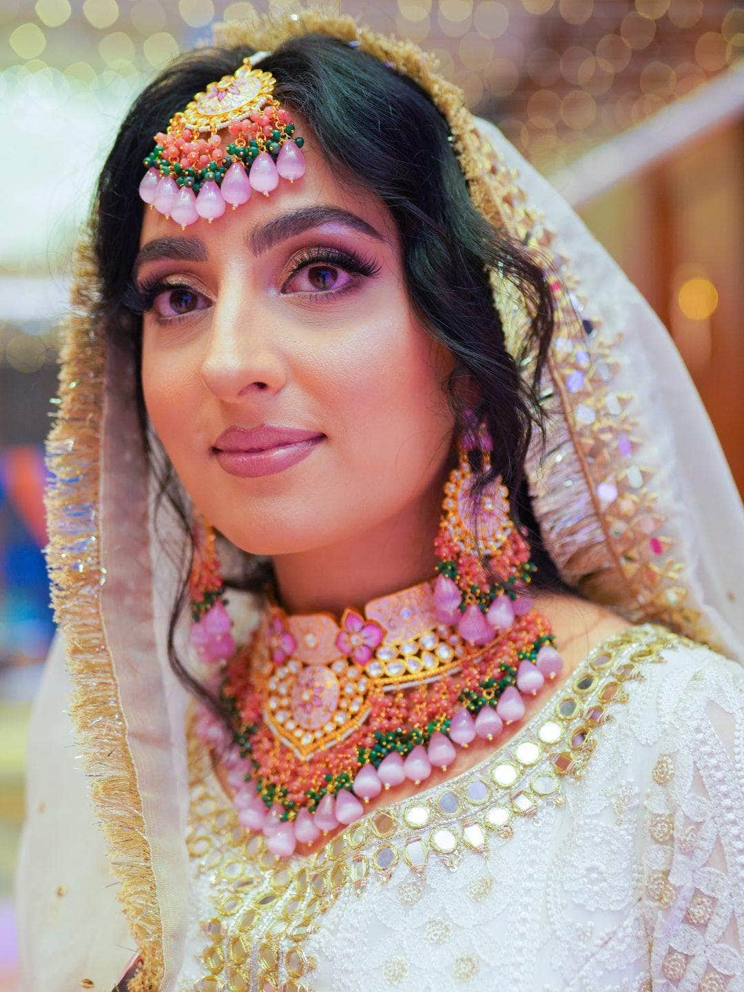 Ishhaara Pink Royal Meenakari Necklace Earring And Teeka Set