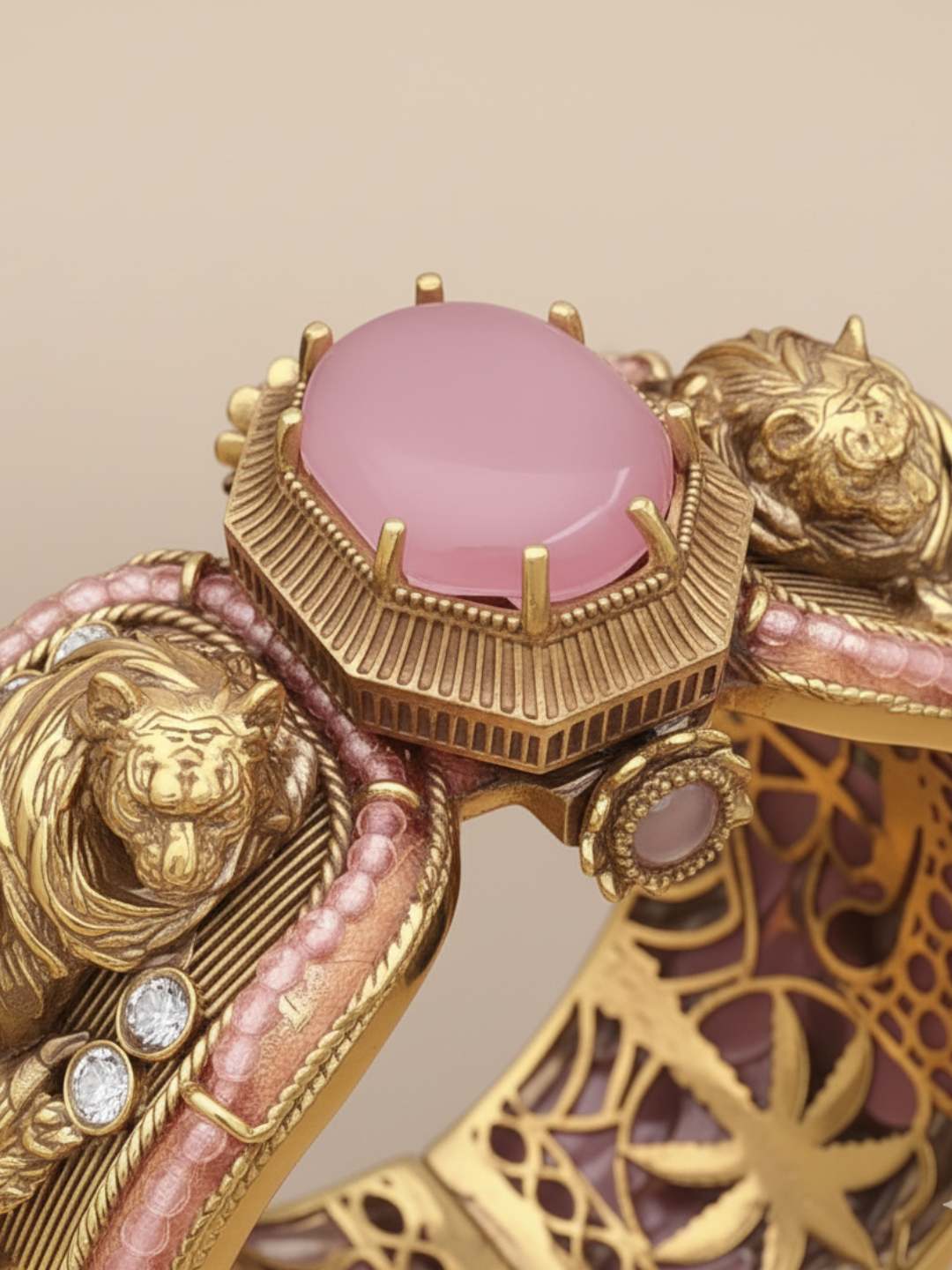 Ishhaara Pink Sabyasachi Inspired Bengal Tiger Semi Precious Stones Broad Kada