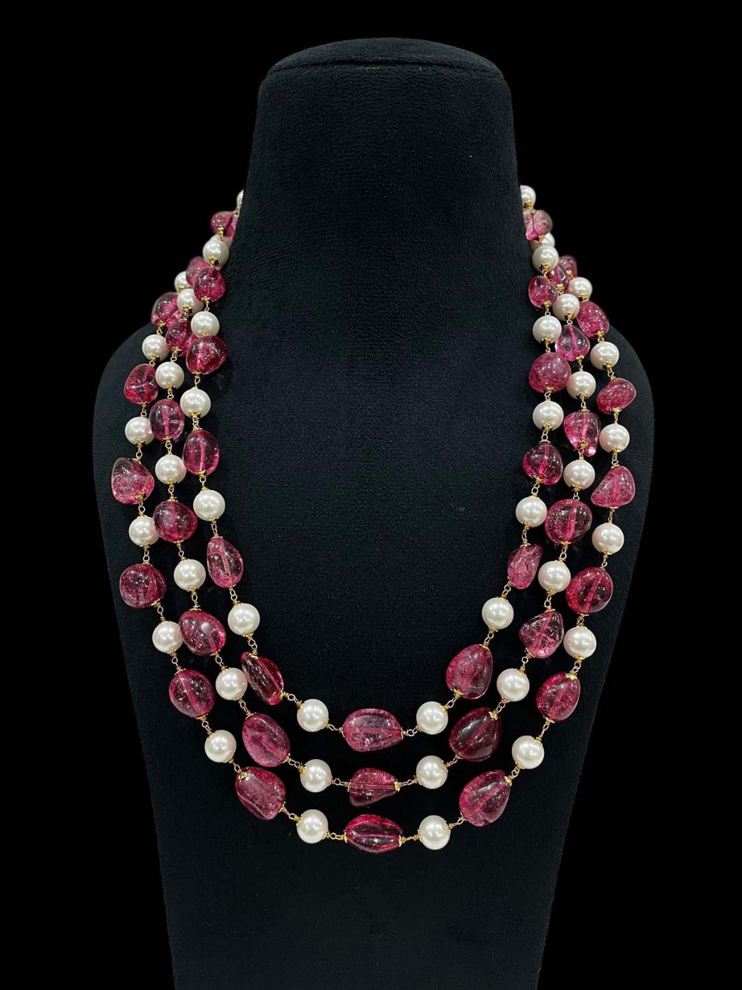 Ishhaara Green Semi Precious Double Layer Long Tourmaline Beaded Necklace