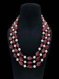Ishhaara Pink Semi Precious Double Layer Long Tourmaline Beaded Necklace