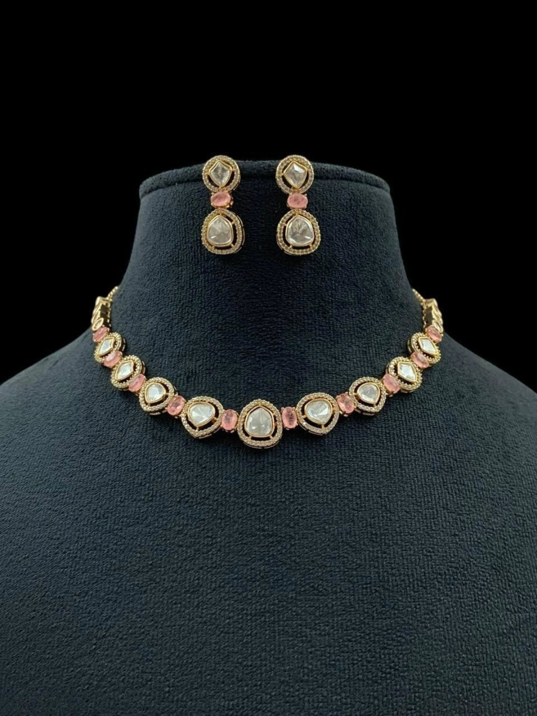 Ishhaara Pink Single Line Polki Kundan Choker Set