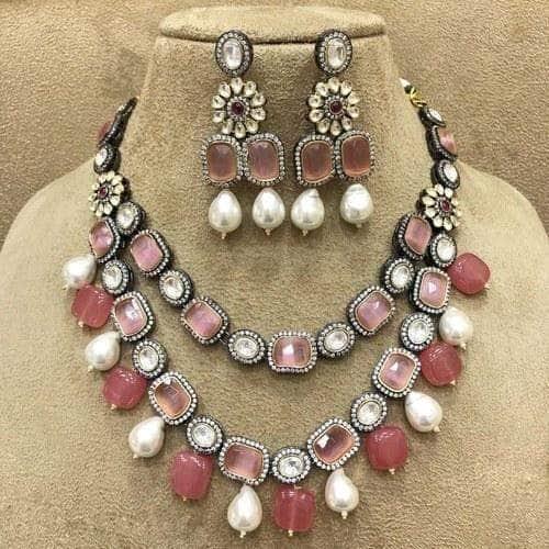 Ishhaara Square Stone Dual Layered Necklace