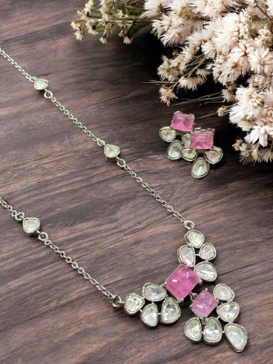 Ishhaara Pink Statement Cz Polki Kundan Pendant Necklace