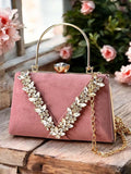 Ishhaara Pink Stone Embellished Velvet Box Clutch
