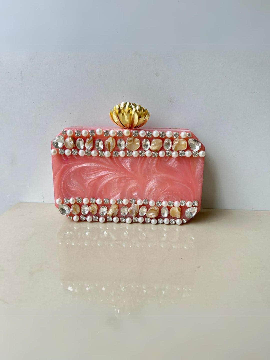 Ishhaara Stonework Rexine Clutch Bag