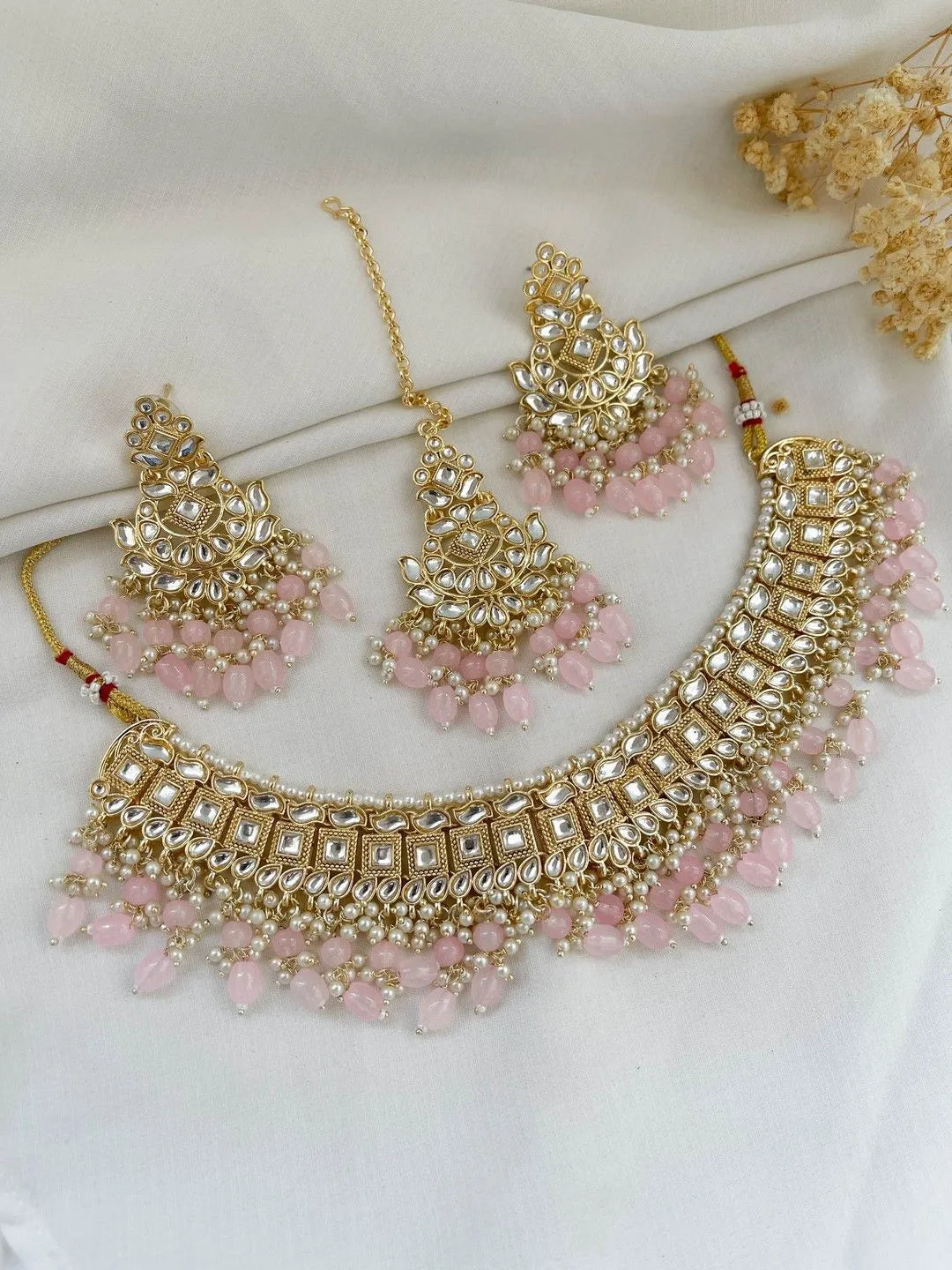 Ishhaara Pink Traditional Square Shaped Kundan Choker Necklace