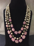 Ishhaara Triple Layered Pearl Precious Stone Necklace