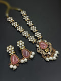 Ishhaara Pink Victoriam Diamond Studded Long Necklace
