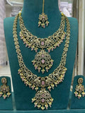 Ishhaara Pink Victorian Polish Ad Stones Bridal Choker And Long Necklace