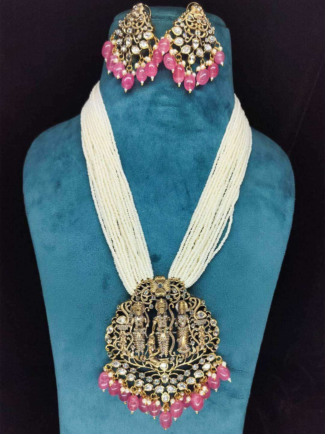 Ishhaara Victorian Style Long Temple Pendant Necklace Set