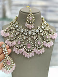 Ishhaara Pink Victorian Tear Drop Shaped Polki Kundan Necklace
