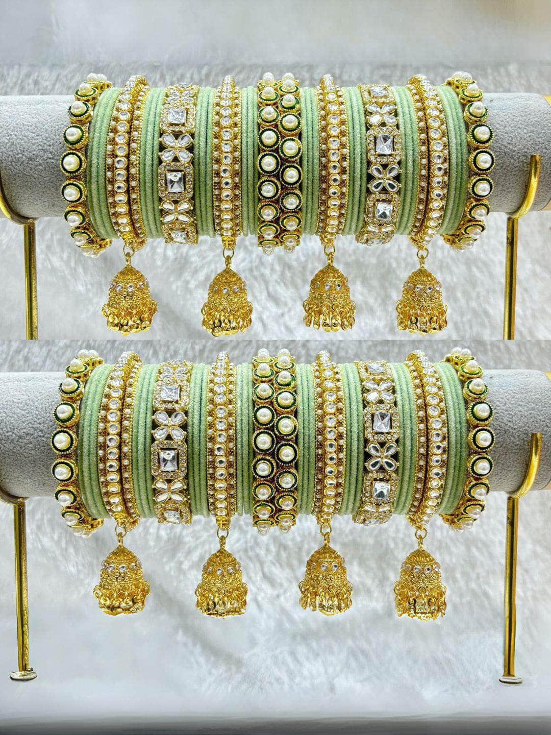 Ishhaara Pistachio Champagne Stone Bangles Set