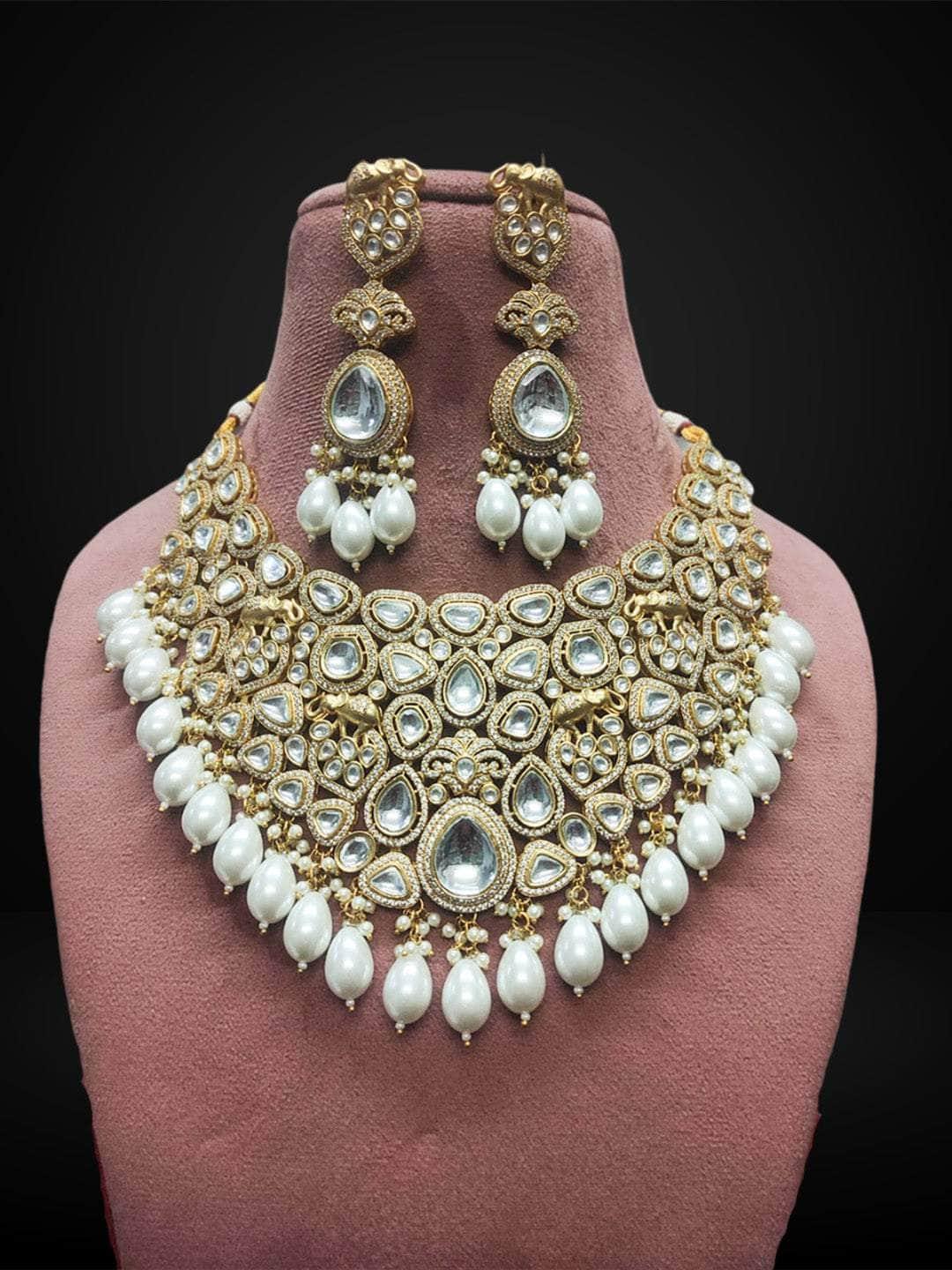 Buy Polki Kundan Bridal Heavy Necklace Set Online Ishhaara