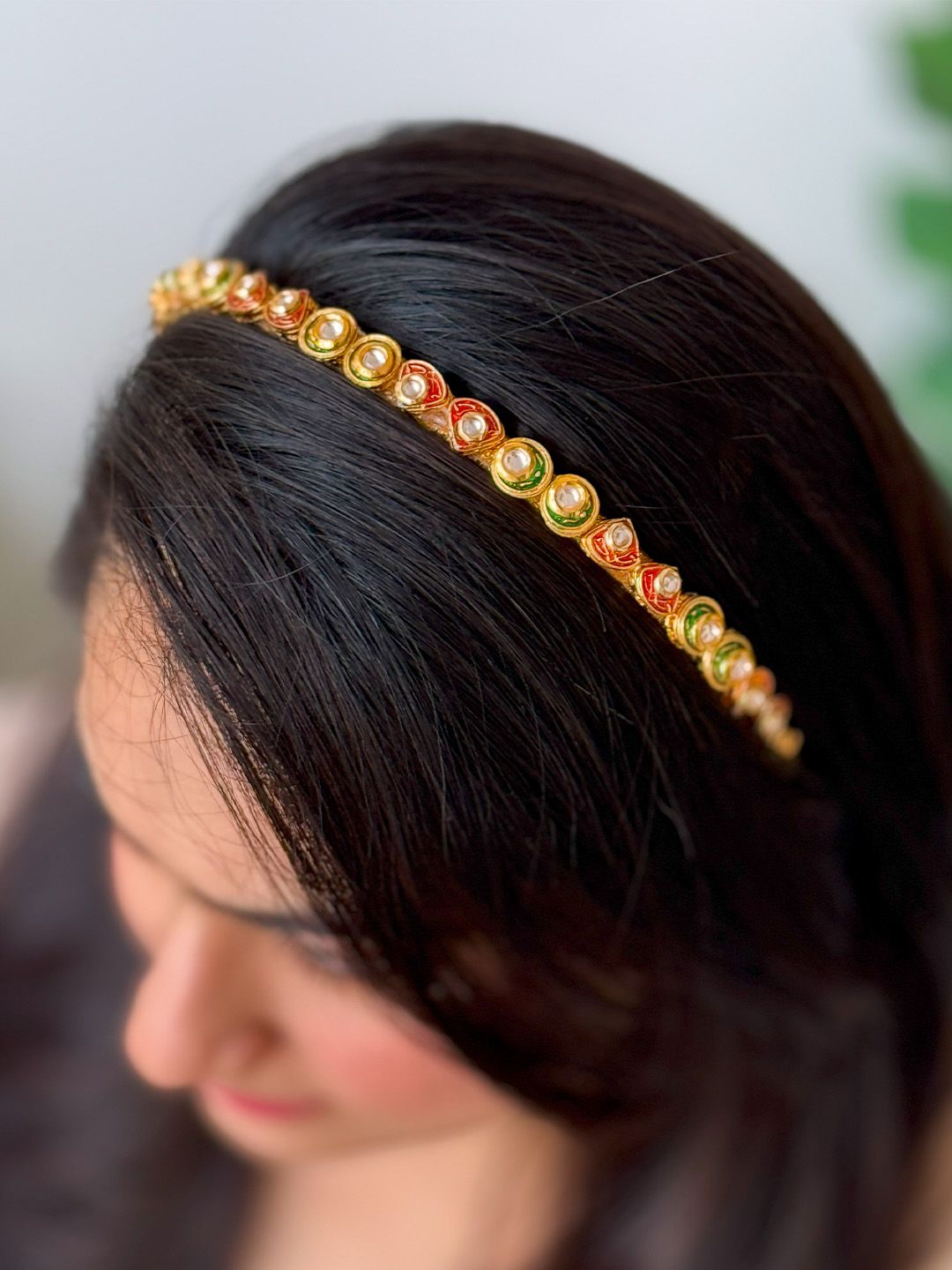 Buy Polki Kundan Meenakari Hair Band Online Ishhaara
