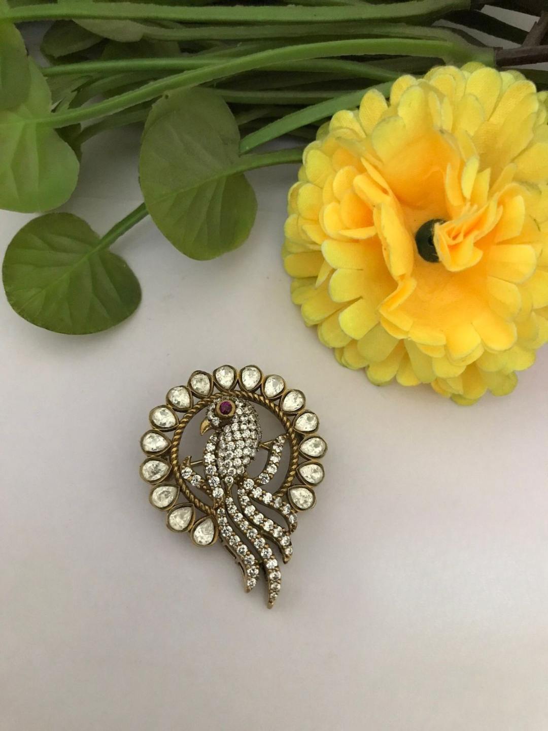 Ishhaara Polki Peacock Groom Brooch