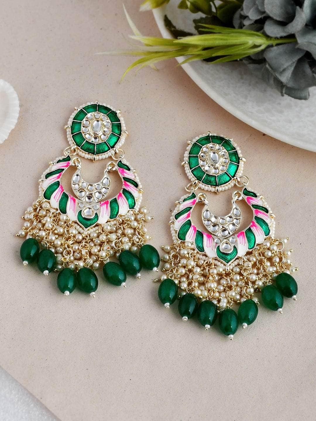 Ishhaara Polki Spiral Earrings Green