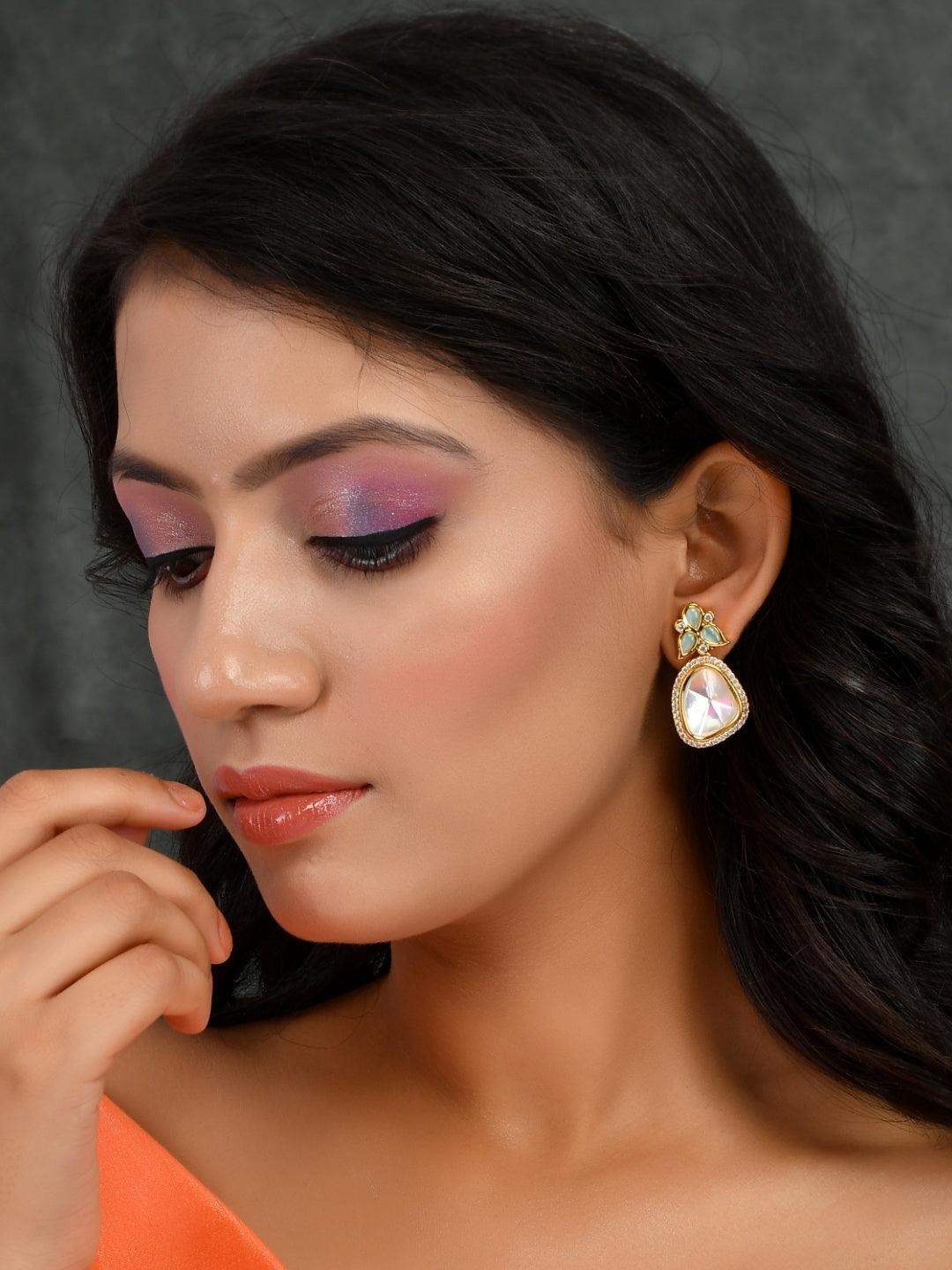 Ishhaara Polki Stone Earring Light Green