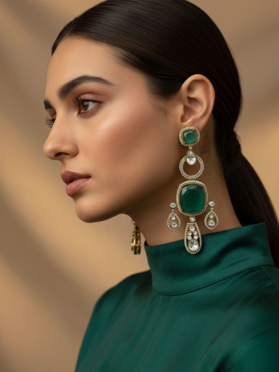 Ishhaara Polki Studded Victorian Dangler Earrings