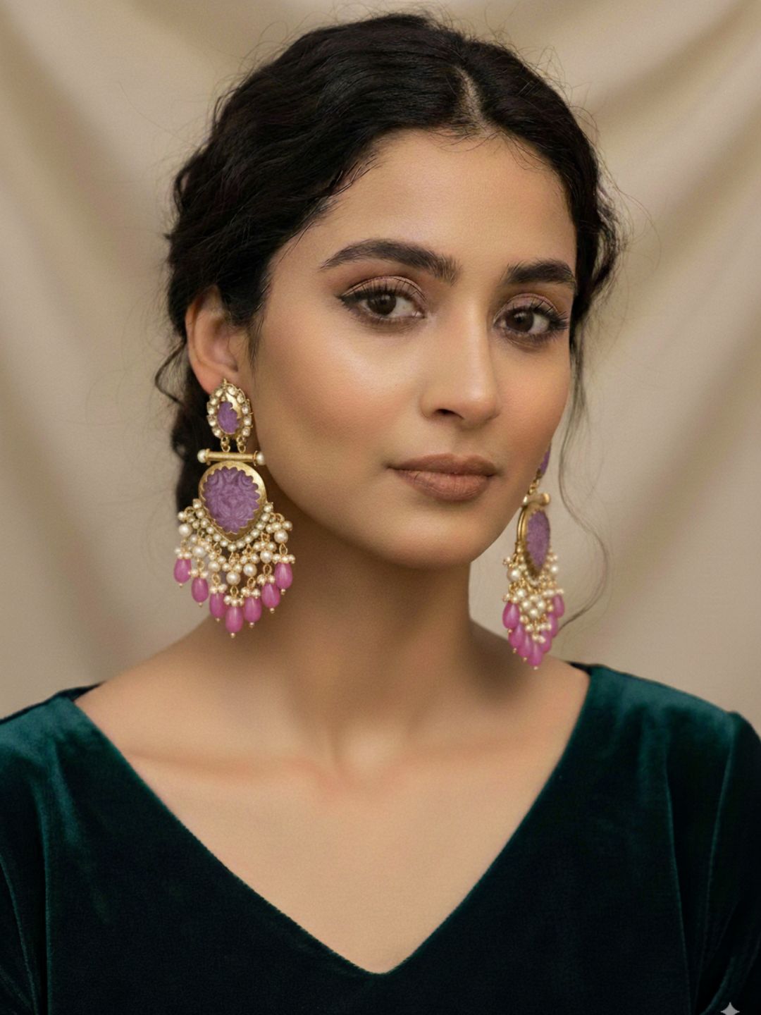 Ishhaara Purple Cutwork Chandbali Earrings