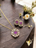 Ishhaara Purple Hexagon Shaped Pendant Choker Necklace