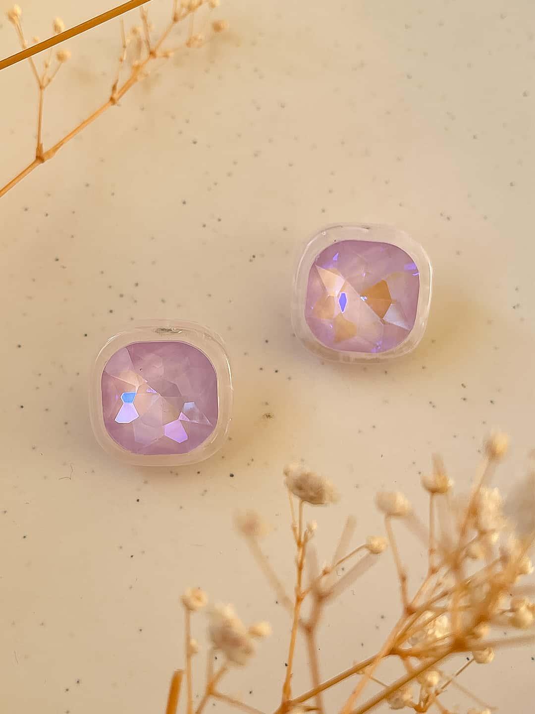 Ishhaara Purple Pearl Square Earrings