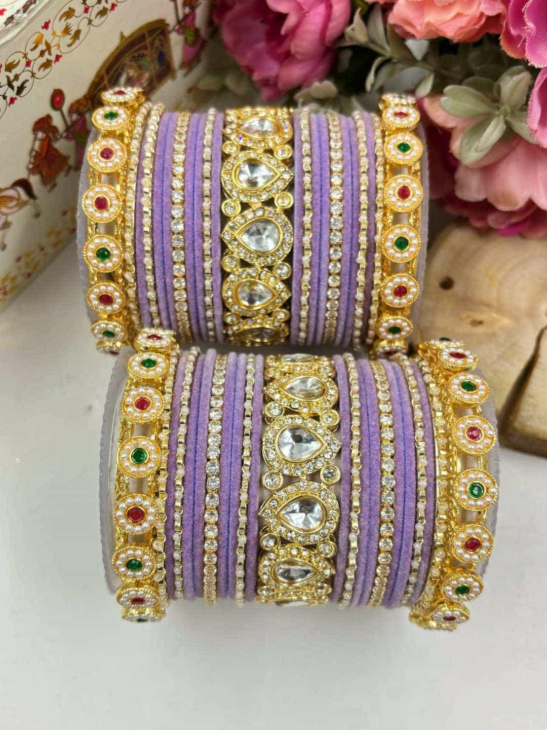 Purple Rajasthani Traditional Bridal Chura Set - Main Image