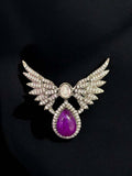 Ishhaara Purple Round Cut Emerald Diamond Butterfly Shape Brooch