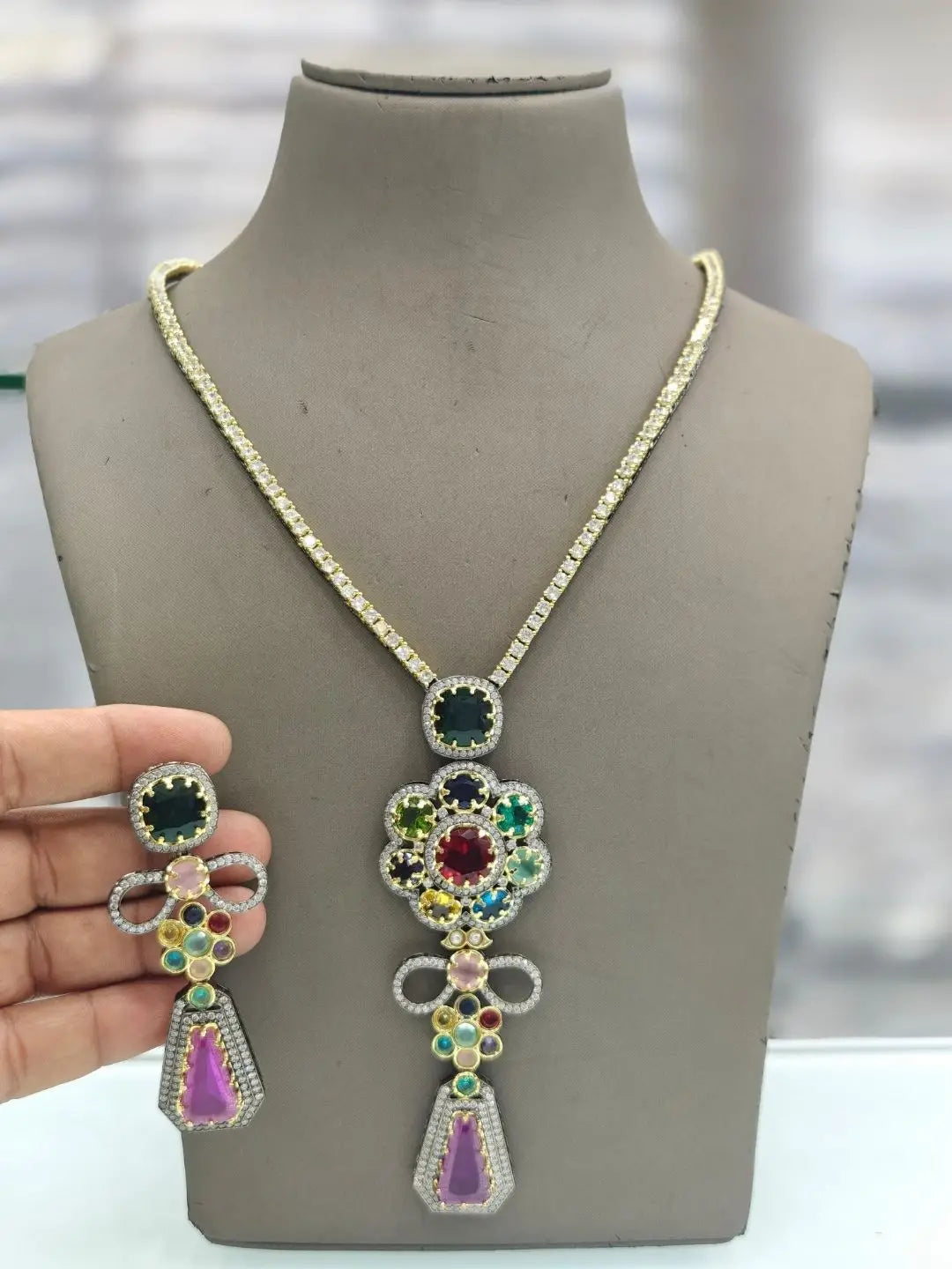 Ishhaara Purple Sabyasachi Style Handmade Fusion Necklace Set