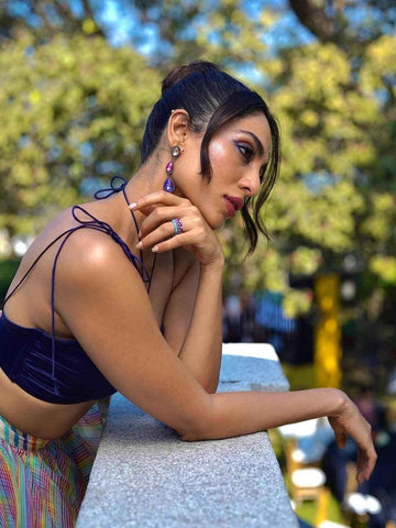 Ishhaara Purple Sobhita In Drop 3-Tiered Earrings